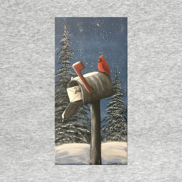 Cardinal on a Mailbox with Christmas Letter to Santa by SistersInArtN